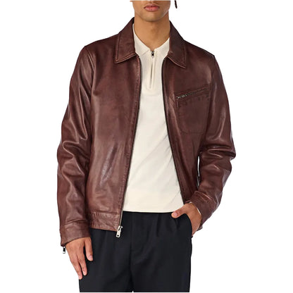 Men’s Shirt Style Vintage Brown Leather Jacket